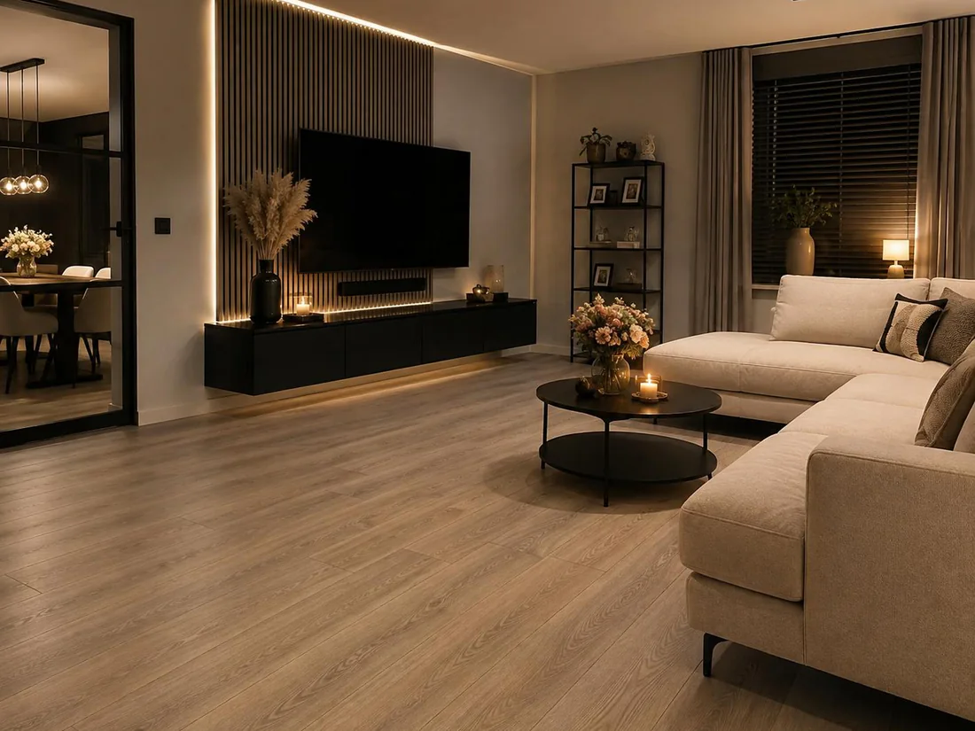 Laminate floor in a living room, installed by Nelson de Vloerenspecialist